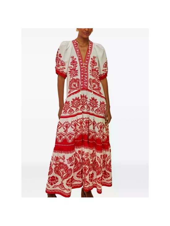 FARM Rio Dresses & Skirts - FARM Rio Ivory Maxi Dress with Red Folk Embroidery